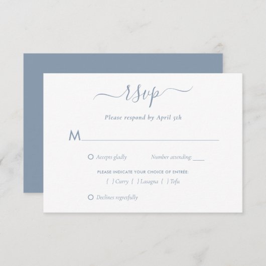 Elegant Dusty Blue Wedding RSVP Kaarten (Voorkant / Achterkant)
