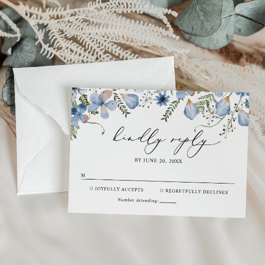 Elegant Dusty Blue Wedding RSVP Kaartje