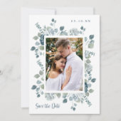 Elegant Dusty Blue Wedding Save The Date (Voorkant)