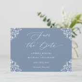 Elegant Dusty Blue Wedding Save the Date Cards (Staand voorkant)