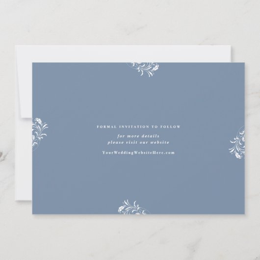 Elegant Dusty Blue Wedding Save the Date Cards (Achterkant)