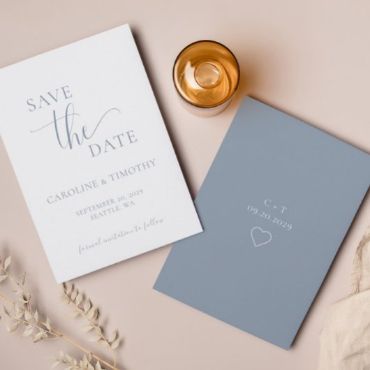 Elegant Dusty Blue Wedding Save The Date Kaart