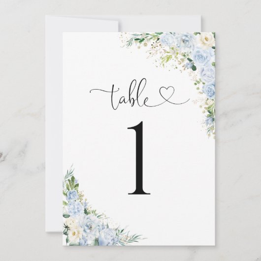 Elegant Dusty Blue Wedding Table Number Card (Voorkant)