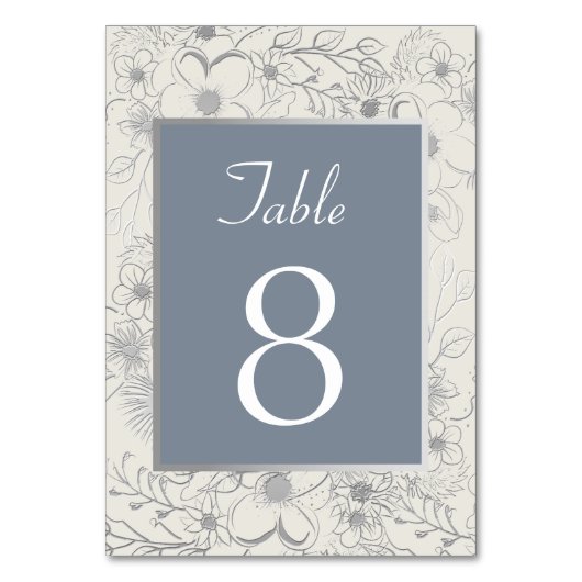 Elegant Dusty Blue Wedding Table Number Kaart (Voorkant)