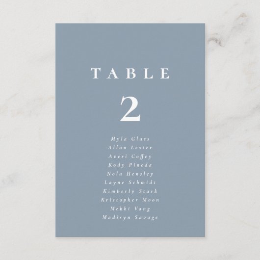 Elegant Dusty Blue Wedding Table Number Kaart (Voorkant)
