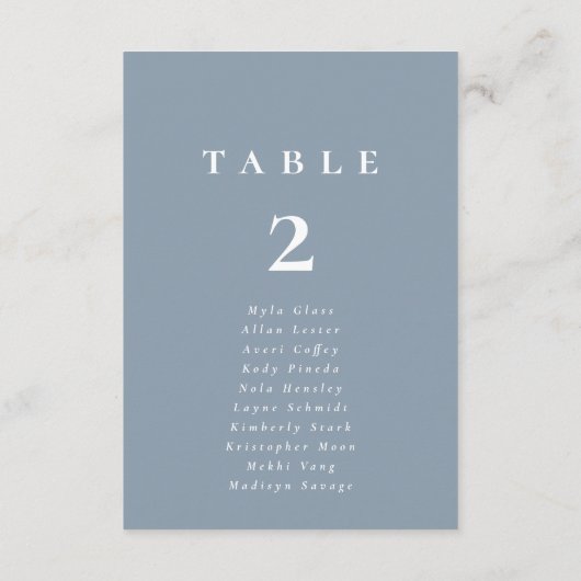 Elegant Dusty Blue Wedding Table Number Kaart (Achterkant)