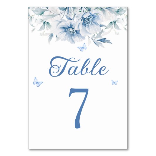 Elegant Dusty Blue Wedding Table Number Kaart (Achterkant)