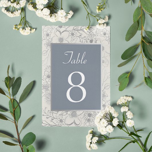 Elegant Dusty Blue Wedding Table Number Kaart