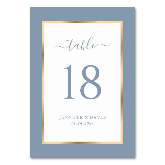 Elegant Dusty Blue Wedding Table Number Kaart (Voorkant)