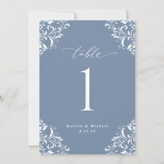 Elegant Dusty Blue Wedding Table Numbers Kaarten (Achterkant)