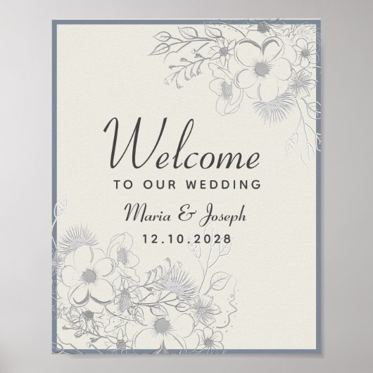 Elegant Dusty Blue Wedding Welcome Poster (Voorkant)