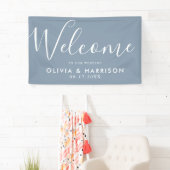 Elegant Dusty Blue Wedding Welcome Sign Banner (Insitu)