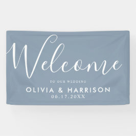 Elegant Dusty Blue Wedding Welcome Sign Banner