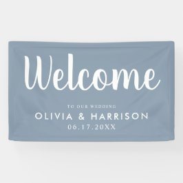 Elegant Dusty Blue Wedding Welcome Sign Banner