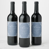 Elegant Dusty Blue Wedding Wine Bottle Labels Wijn Etiket (Flessen)