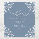Elegant Dusty Blue Wedding Wine Bottle Labels Wijn Etiket (Enkel label)