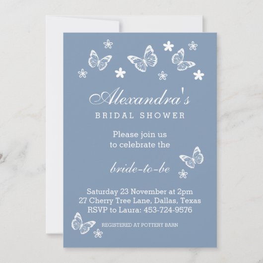 Elegant Dusty Blue White Butterfly Vrijgezellenfee Kaart (Voorkant)