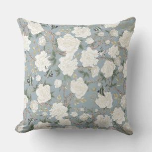 Elegant Dusty Blue White Chinoiserie Flowers Birds Kussen