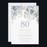 Elegant Dusty Blue & White Floral 80th Birthday Kaart<br><div class="desc">Elegant Dusty Blue & White Floral 80th Birthday Party Invitation - Ook verkrijgbaar als digitale uitnodiging Zie bijbehorend collectie in Niche en Nest Store</div>