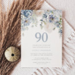 Elegant Dusty Blue & White Floral 90th Birthday Kaart<br><div class="desc">Elegant Dusty Blue & White Floral 90th Birthday Party Invitation - Ook verkrijgbaar als digitale uitnodiging Zie bijbehorend collectie in Niche en Nest Store</div>