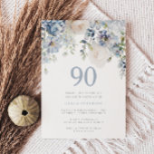 Elegant Dusty Blue & White Floral 90th Birthday Kaart