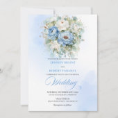 Elegant Dusty Blue White Floral Gold Wedding Kaart (Voorkant)