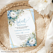 Elegant Dusty Blue White Gold Floral Sweet Sixteen Gastenboek