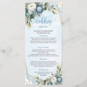 Elegant Dusty Blue White Gold Floral Wedding Menu (Voorkant)