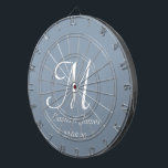 Elegant Dusty Blue White Monogram Initiaal naam Dartbord<br><div class="desc">Elegant Dusty Blue and White Monogram Initiaal Naam Custom Dart Board</div>