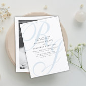 Elegant Dusty Blue White Monogram Weddenschap Kaart
