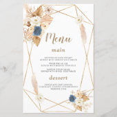 Elegant Dusty Blue White Peach Rozen Wedding Menu (Voorkant)