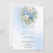 Elegant Dusty Blue White Peony Gold Wedding Invite Kaart (Voorkant)
