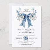 Elegant Dusty Blue White Rose Floral Bow Wedding Kaart (Voorkant)