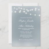 Elegant Dusty Blue White String Lights Wedding Kaart (Voorkant)
