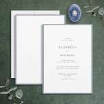 Elegant Dusty Blue & White Typography Wedding Kaart<br><div class="desc">Een prachtige typografische trouwuitnodiging voor een zomer- of herfstbruiloft. Dit prachtige, elegante ontwerp is voorzien van een stoffige blauwe rand rond een witte uitnodiging, met moderne typografie in zacht zwart-wit. Een eenvoudig, minimalistisch ontwerp. Hartelijk dank voor uw steun aan ons kleinbedrijf, dat waarderen we echt! We zijn zo blij dat...</div>