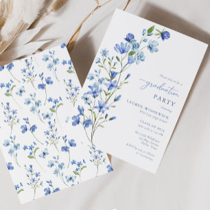 Elegant Dusty Blue Wildflower Afstuderen Kaart
