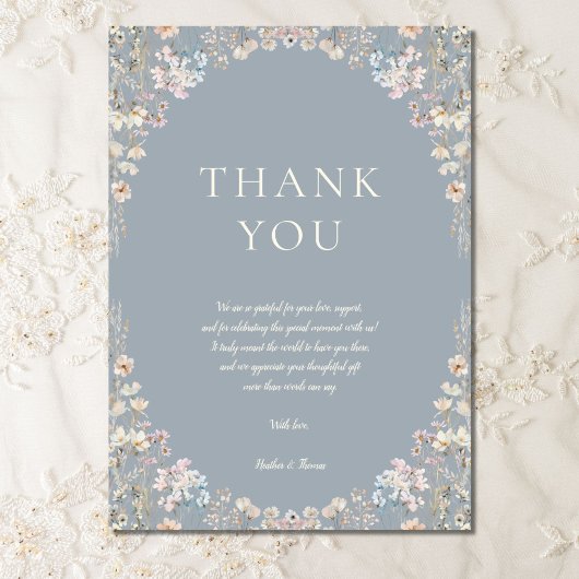 Elegant Dusty Blue Wildflower Baby Shower  Bedankkaart