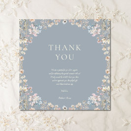 Elegant Dusty Blue Wildflower Baby Shower Bedankkaart