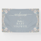 Elegant Dusty Blue Wildflower Baby Shower Party Spandoek (Horizontaal)