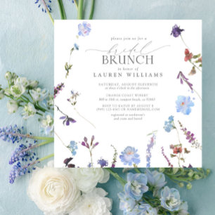 Elegant Dusty Blue Wildflower Bridal Brunch Kaart