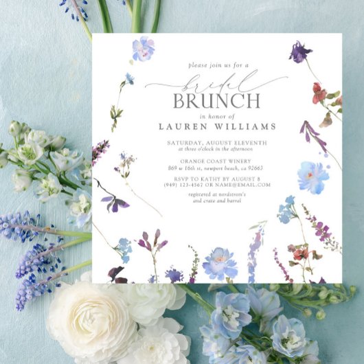 Elegant Dusty Blue Wildflower Bridal Brunch Kaart
