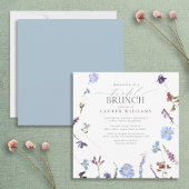 Elegant Dusty Blue Wildflower Bridal Brunch Kaart