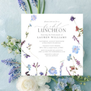 Elegant Dusty Blue Wildflower Bridal Luncheon Kaart