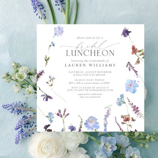 Elegant Dusty Blue Wildflower Bridal Luncheon Kaart