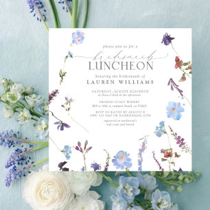 Elegant Dusty Blue Wildflower Bridesmaid Luncheon Kaart