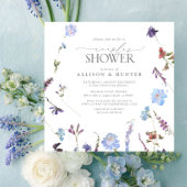 Elegant Dusty Blue Wildflower Couples Shower Kaart