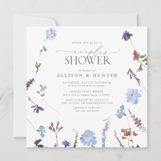 Elegant Dusty Blue Wildflower Couples Shower Kaart (Voorkant)