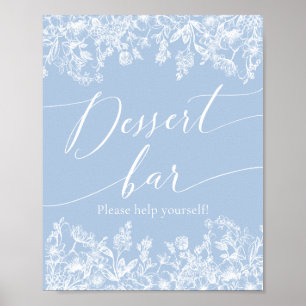Elegant Dusty Blue Wildflower Dessert Bar Sign Poster