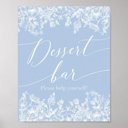 Elegant Dusty Blue Wildflower Dessert Bar Sign Poster (Voorkant)