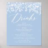 Elegant Dusty Blue Wildflower Drinken Menu Sign Poster (Voorkant)